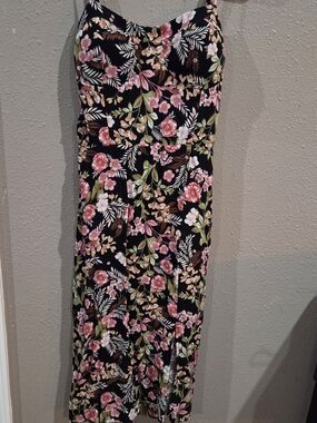 Lily Rose Black Maxi Dress with Pink & Green Floral Print